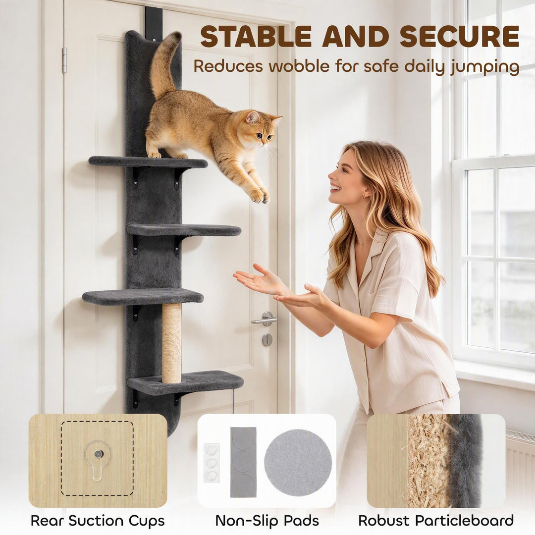 Door Hanging Cat Shelf, 4-Level Over Door Cat Climber with Platforms - view 5
