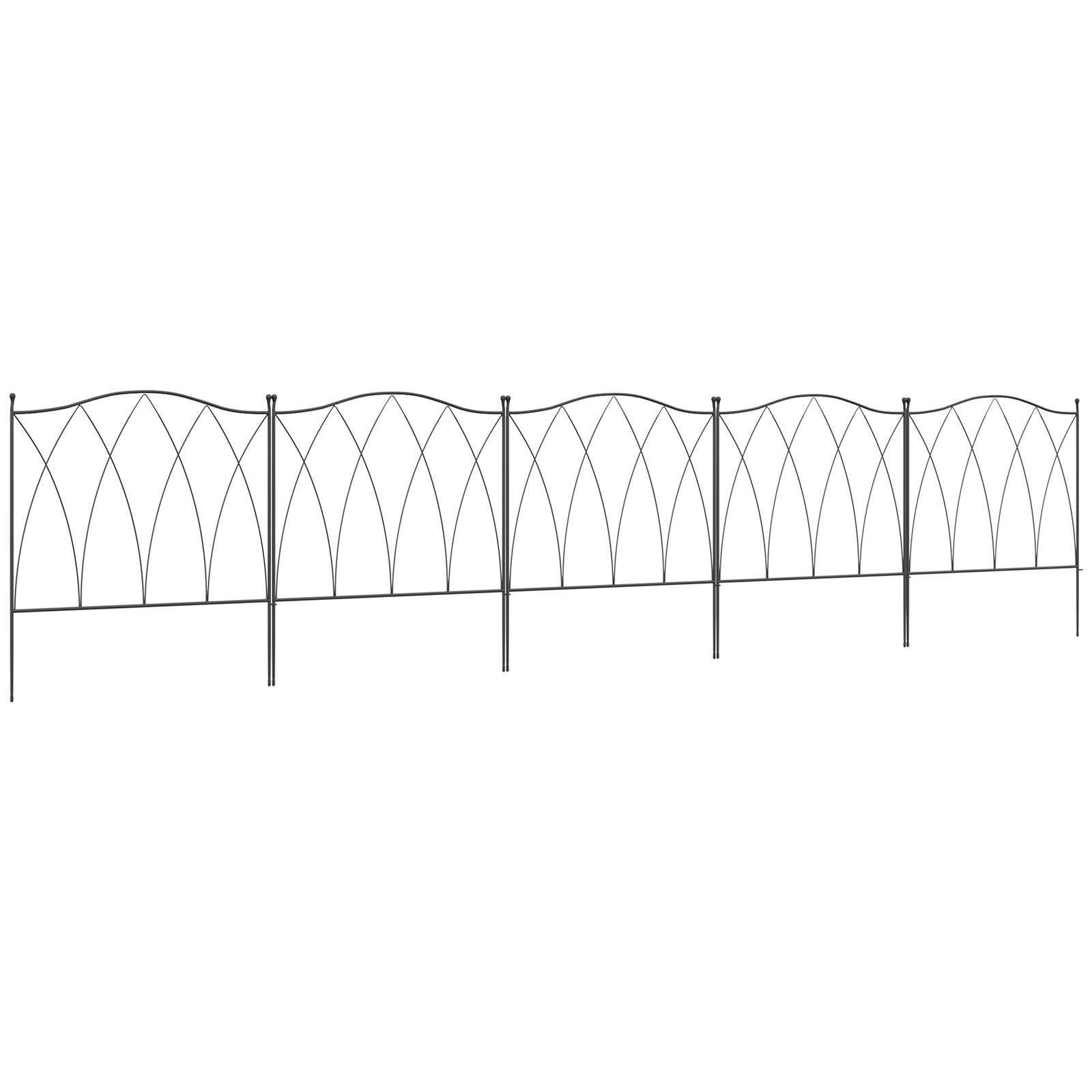 Set of Five 61.5cm Decorative Metal Fence Panels - Black