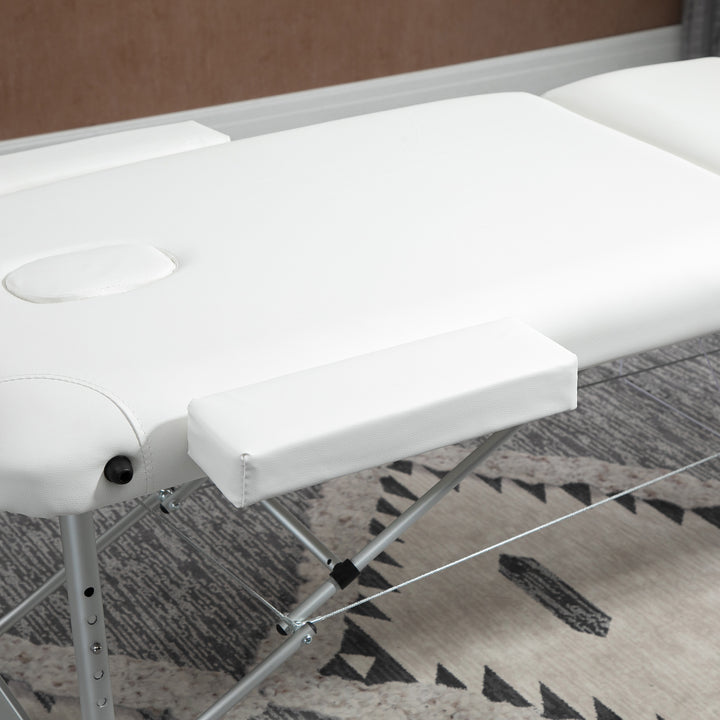 Foldable Massage Bed Portable Table, 3-Section Aluminium Foldable Beauty Couch, Professional Salon Spa Table with Headrest Support and Carry Bag, 81 cm Width, White