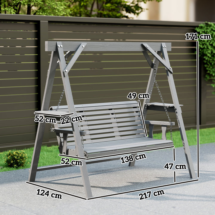 Three-Seater Wooden Swing Bench, Dark Grey