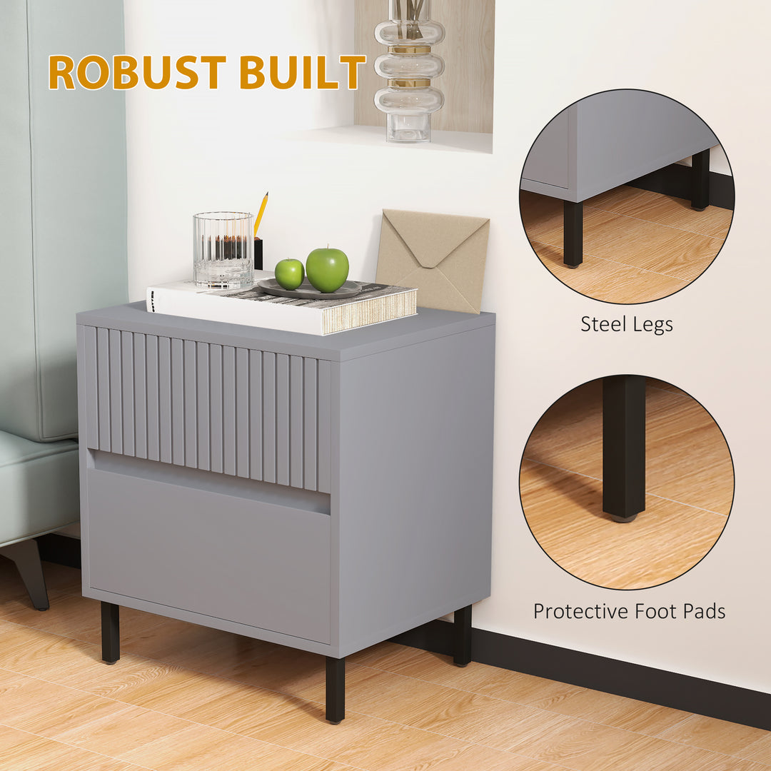Simple Line Indented Two-Drawer Bedside Table - Grey