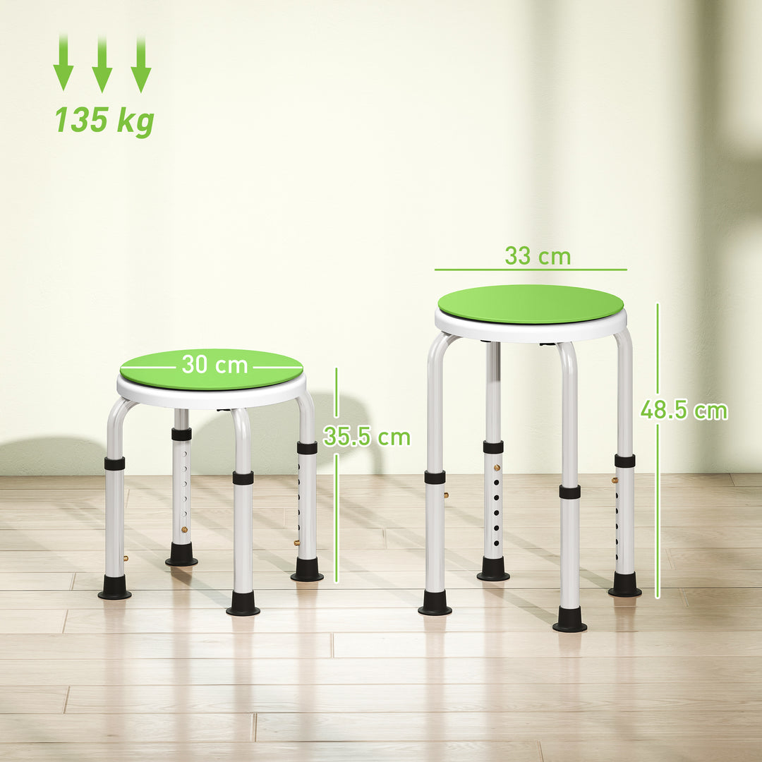 360° Swivel Shower Chair, Height Adjustable Aluminium Shower Stool with Non-Slip Feet for Disabled, Elderly, Green