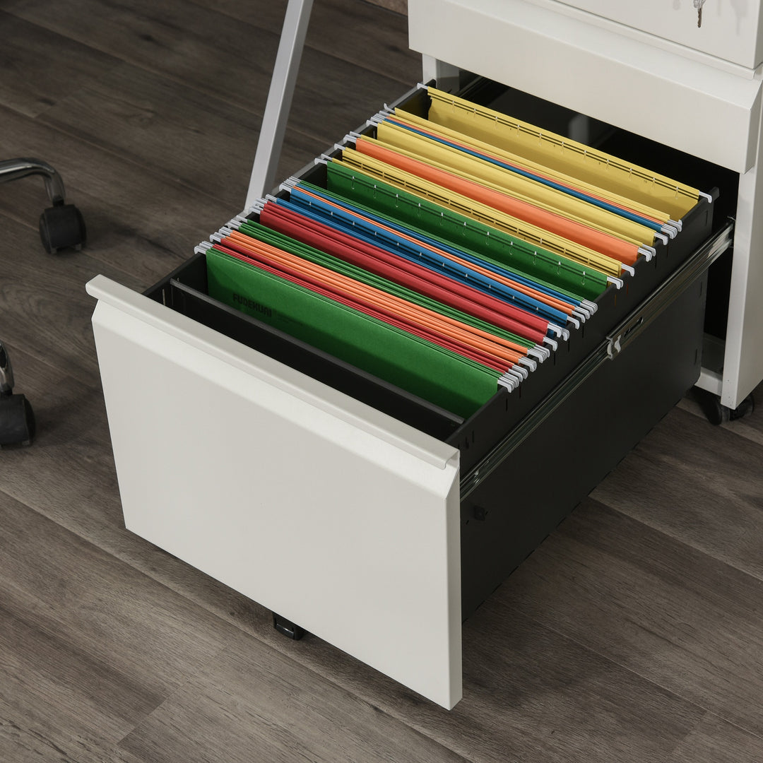 3 Drawer Filling Cabinet, Mobile Metal File Cabinet with Anti-tilt Design for Letter, A4, Legal Size, White