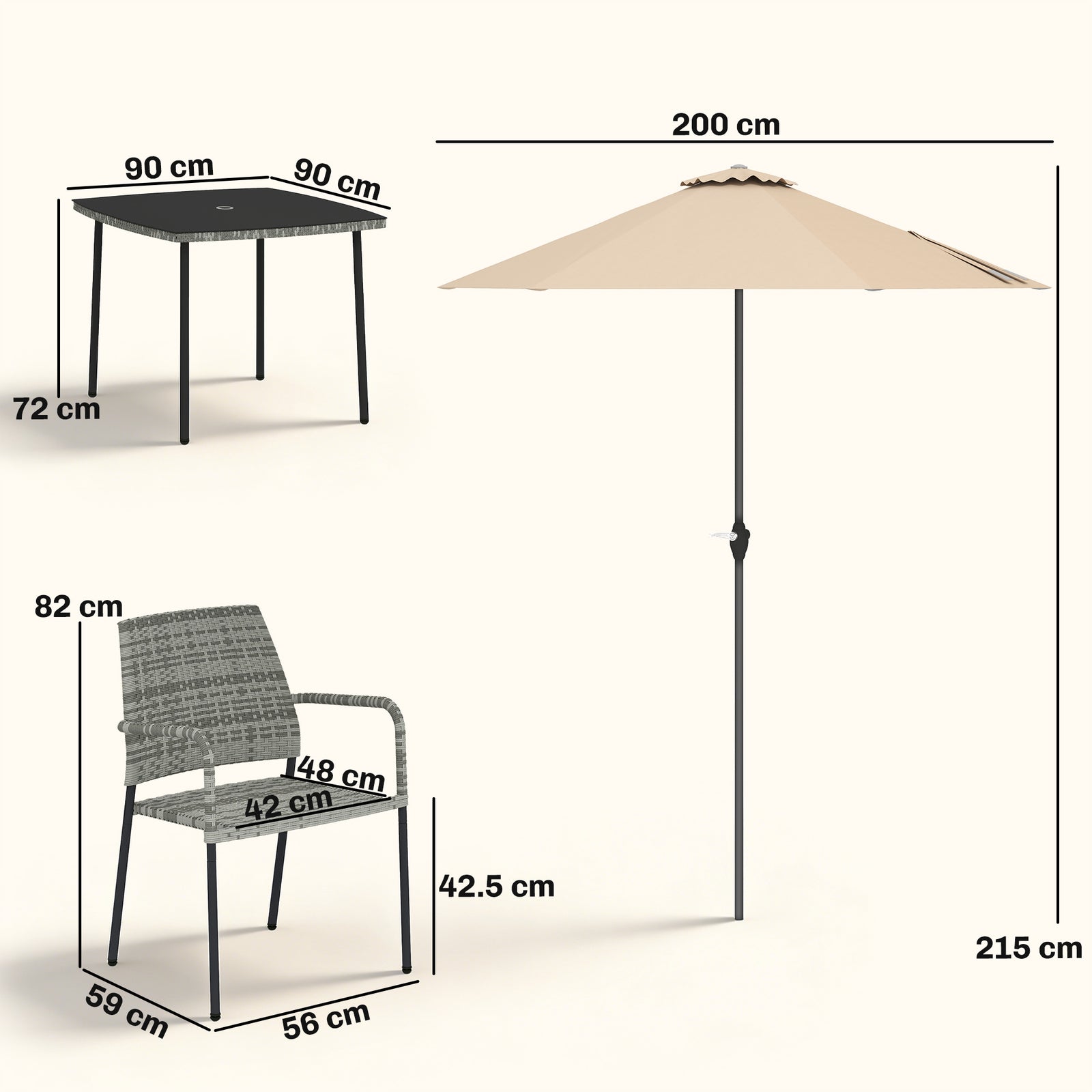 4 Seater Rattan Dining Set with Parasol, 6 Piece Garden Table and Stac