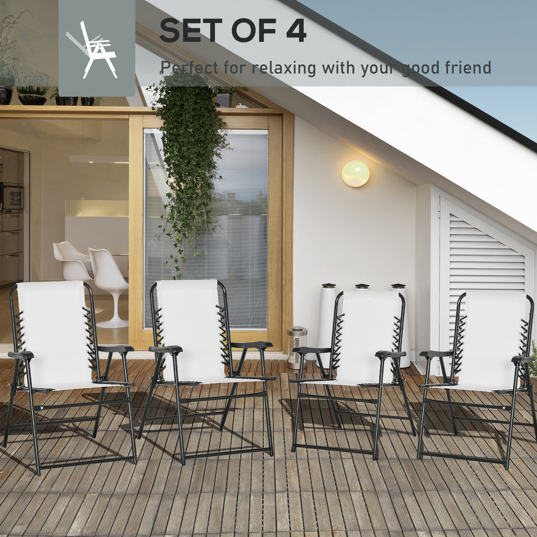 Pieces Patio Folding Chair Set, Outdoor Portable Loungers for Camping Pool Beach Deck, Lawn Chairs with Armrest Steel Frame, Cream White