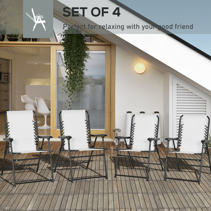 Pieces Patio Folding Chair Set, Outdoor Portable Loungers for Camping Pool Beach Deck, Lawn Chairs with Armrest Steel Frame, Cream White