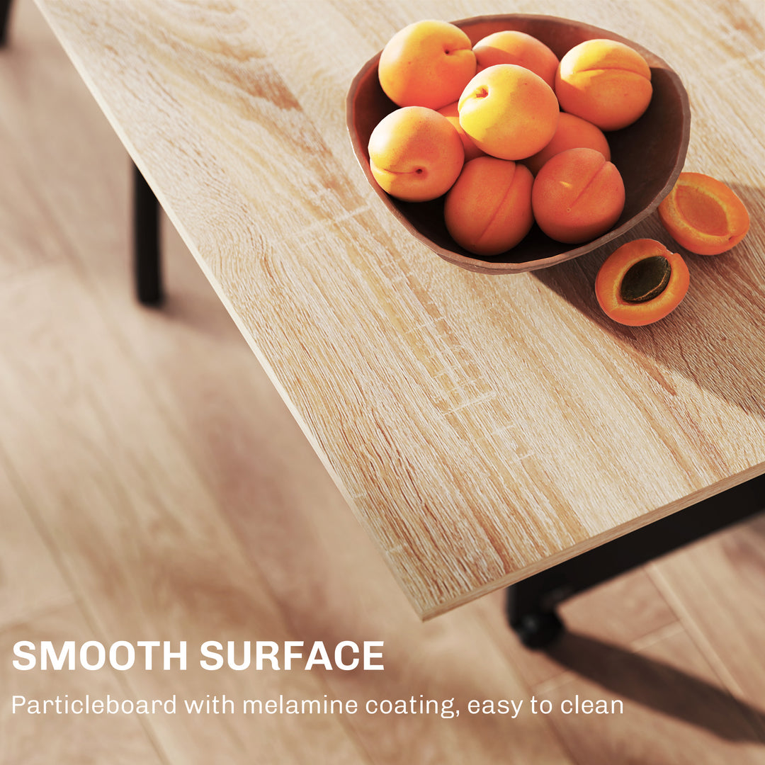Folding Dining Table, Drop Leaf Table with 2-Tier Shelves, Rolling Casters, for Small Spaces, Kitchen, Oak and Black