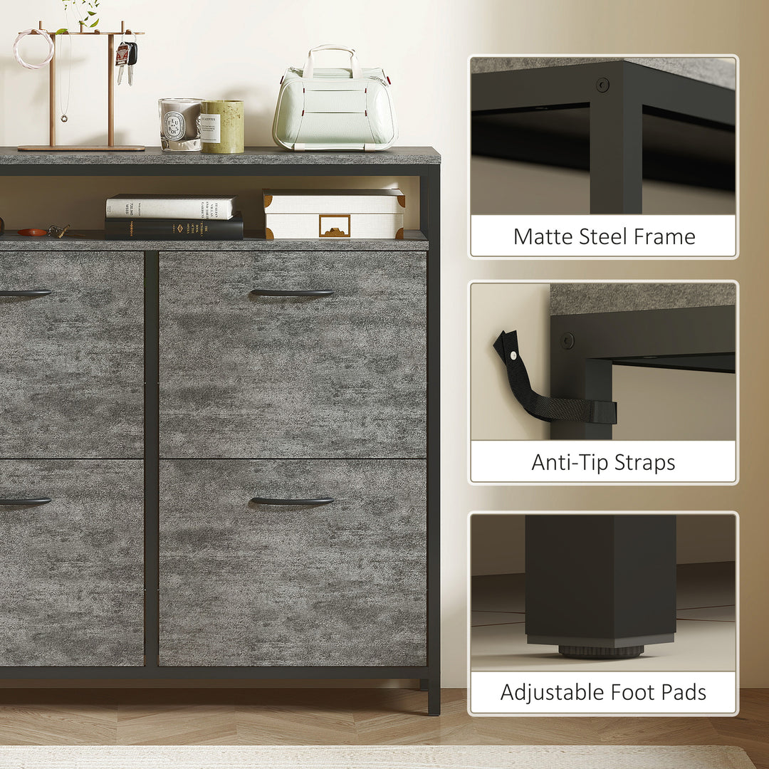Shoe Storage Cabinet with 4 Flip Drawers and Open Shelf - Cement Grey