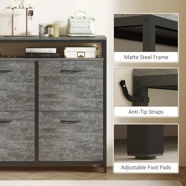Shoe Storage Cabinet with 4 Flip Drawers and Open Shelf - Cement Grey
