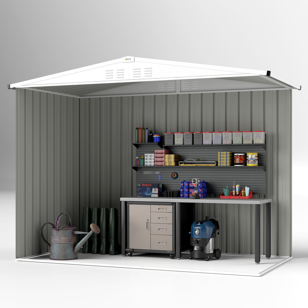 8 x 4 ft Metal Garden Shed, Garden Storage Shed with Window, 4 Vents and Lockable Door, Waterproof Galvanised Steel Tool Storage Shed, Dark Grey