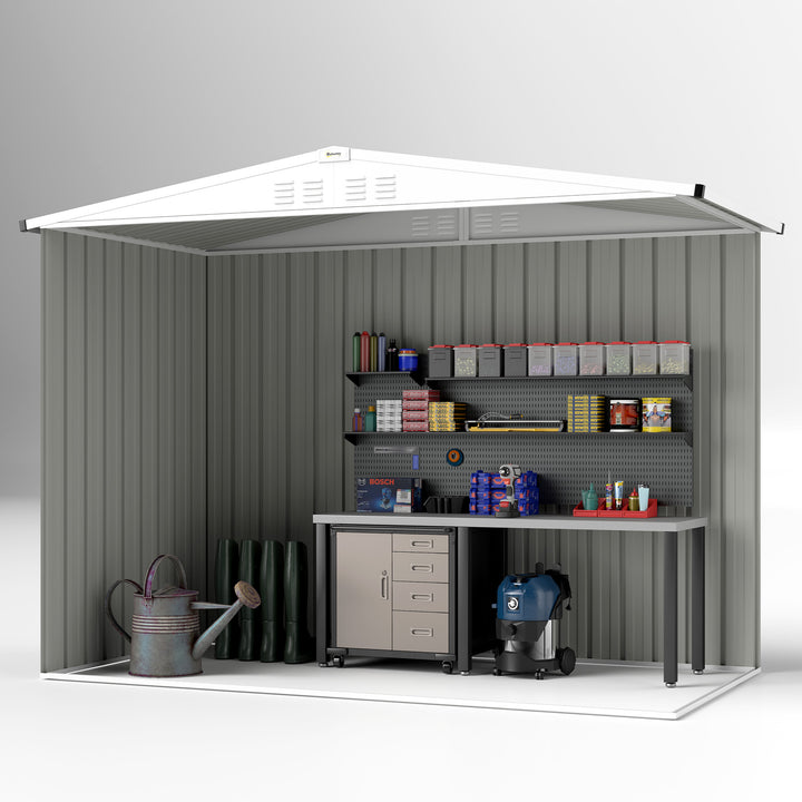 8 x 4 ft Metal Garden Shed, Garden Storage Shed with Window, 4 Vents and Lockable Door, Waterproof Galvanised Steel Tool Storage Shed, Dark Grey