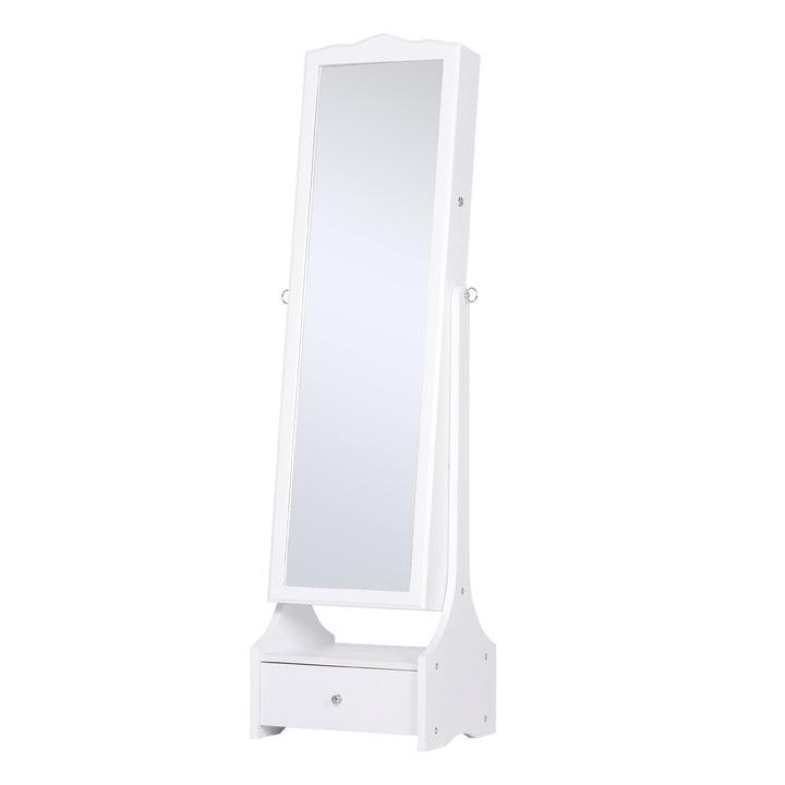 HOMCOM LED Jewellery Cabinet, Floor Standing Mirror Armoire with Flip-over Makeup Shelf and Lock, White | Aosom UK