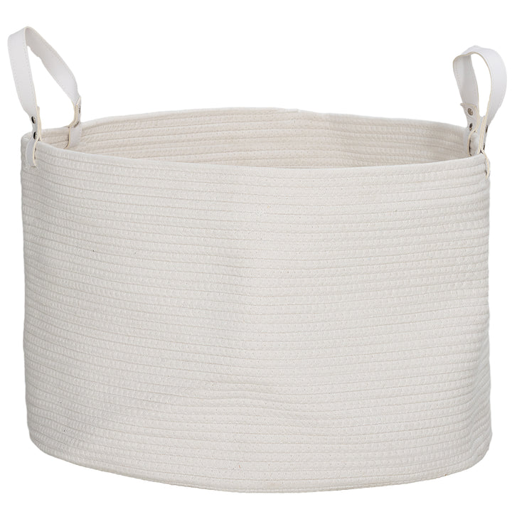 HOMCOM 88L Cotton Rope Laundry Basket, with Handles - Cream White | Aosom UK