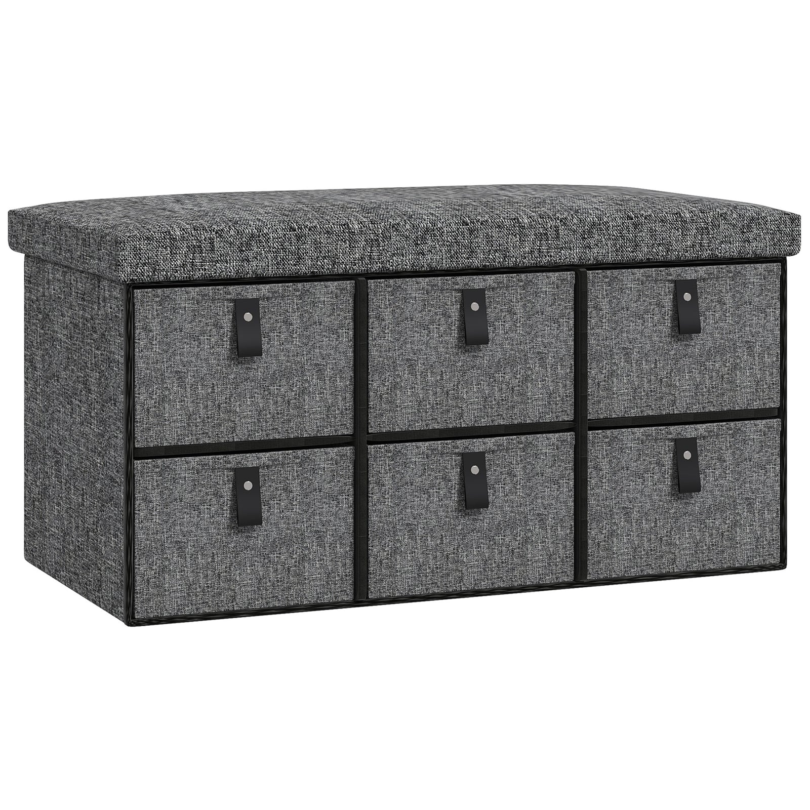 Six-Drawer Shoe Storage Bench, with Padded Top Seat - Dark Grey