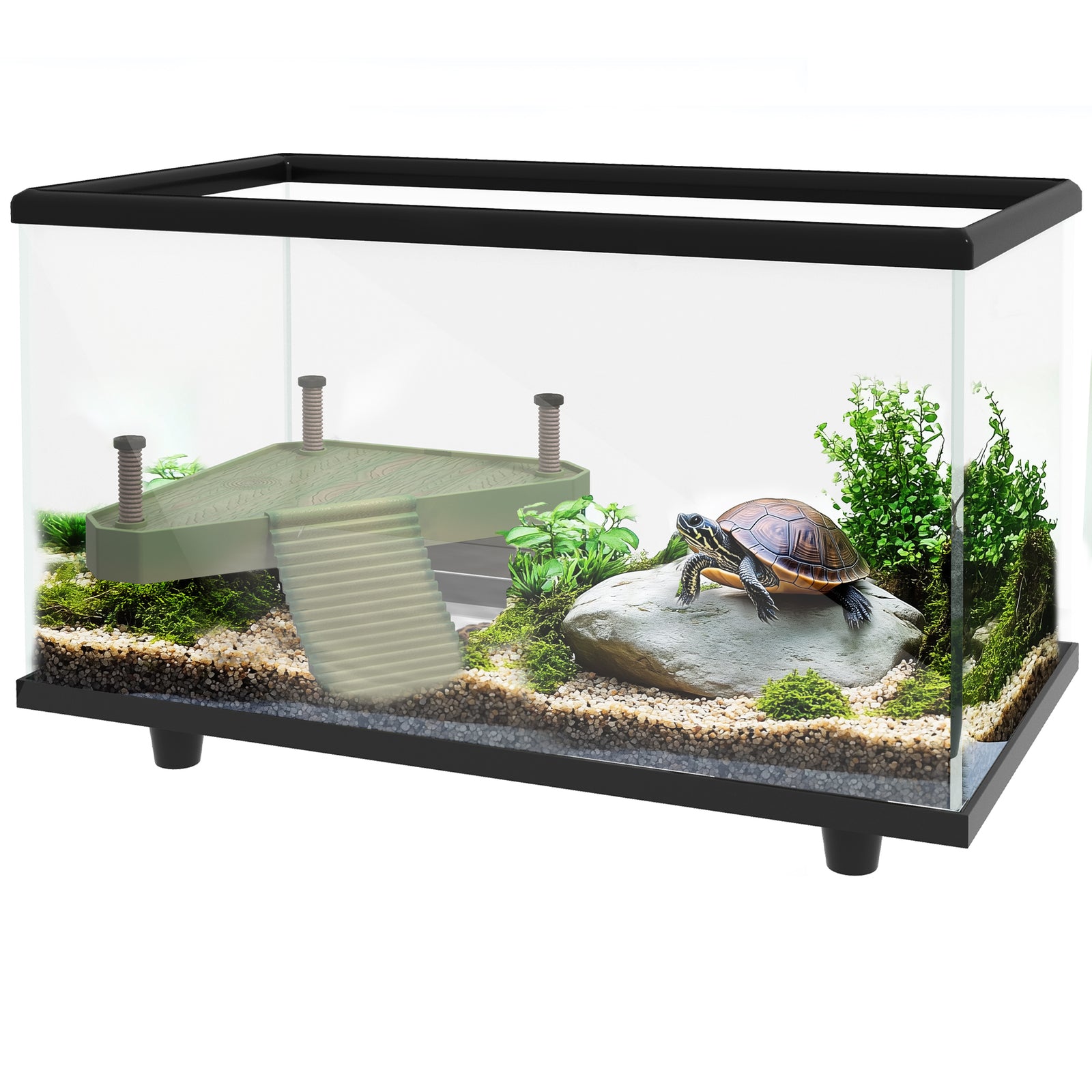 28L Glass Turtle Tank Aquarium with Basking Platform, Easy Drainage, Strip Patch Thermometer