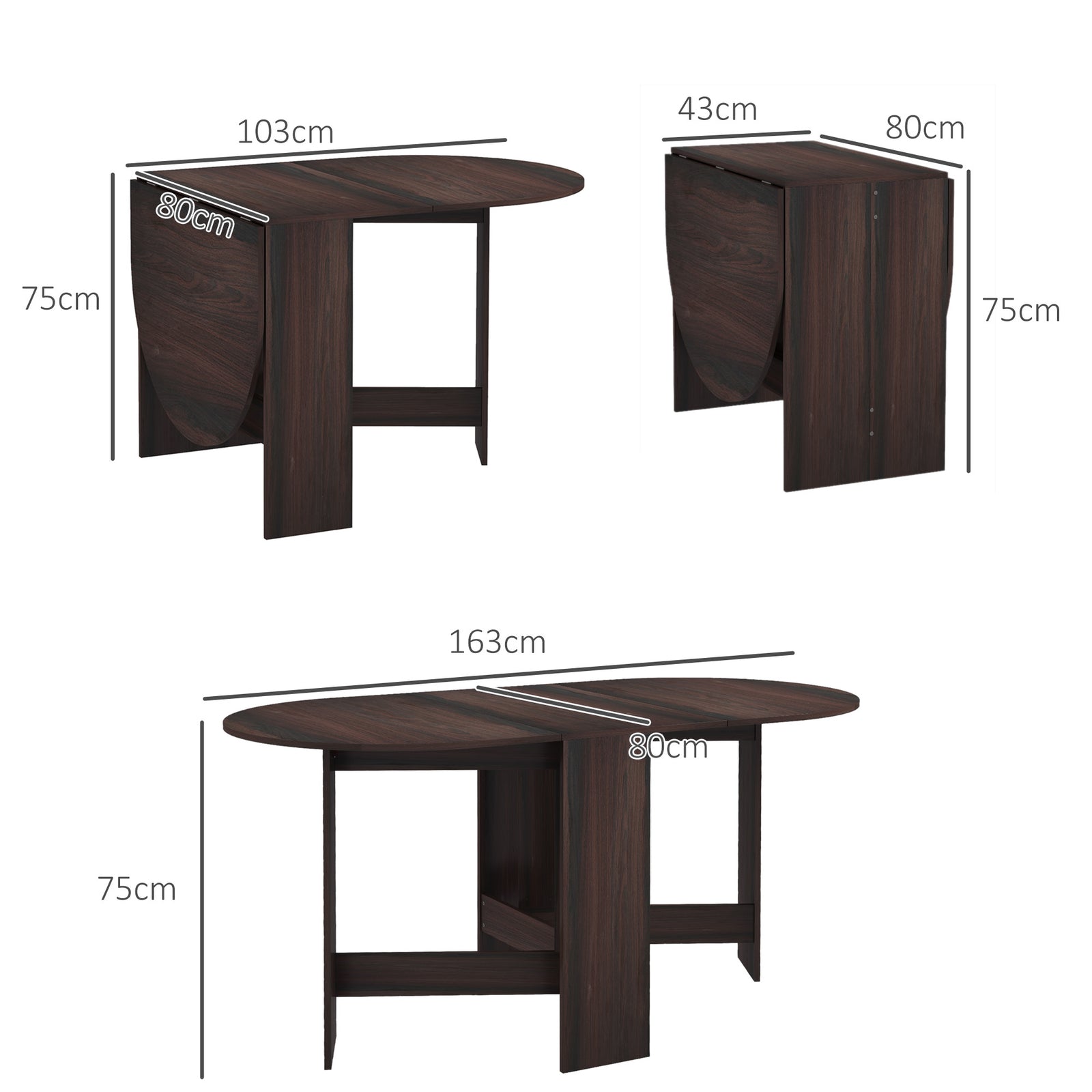 Folding Dining Table, Drop Leaf Table for Small Spaces, Oval Tabletop 