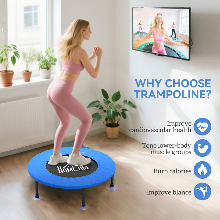 32" Mini Fitness Trampoline Home Gym Yoga Exercise Rebounder Indoor Outdoor Jumper with Safety Pad, Support Up to 100 KG, Blue and Black