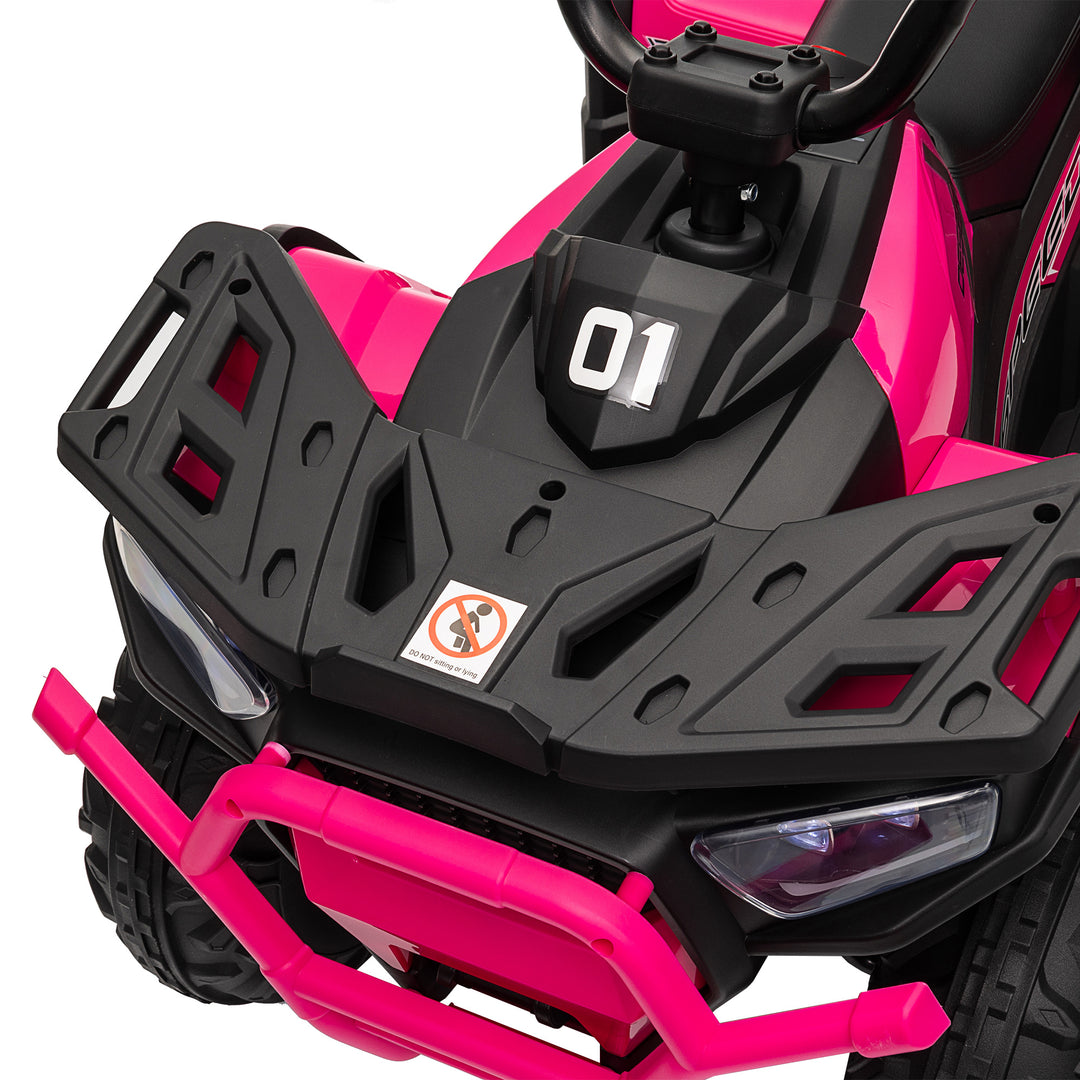 AIYAPLAY 12V Kids Electric Ride on ATV, Battery-Powered Quad Bike w/ Spring Suspension, Forward Backward, Storage Basket, Pink