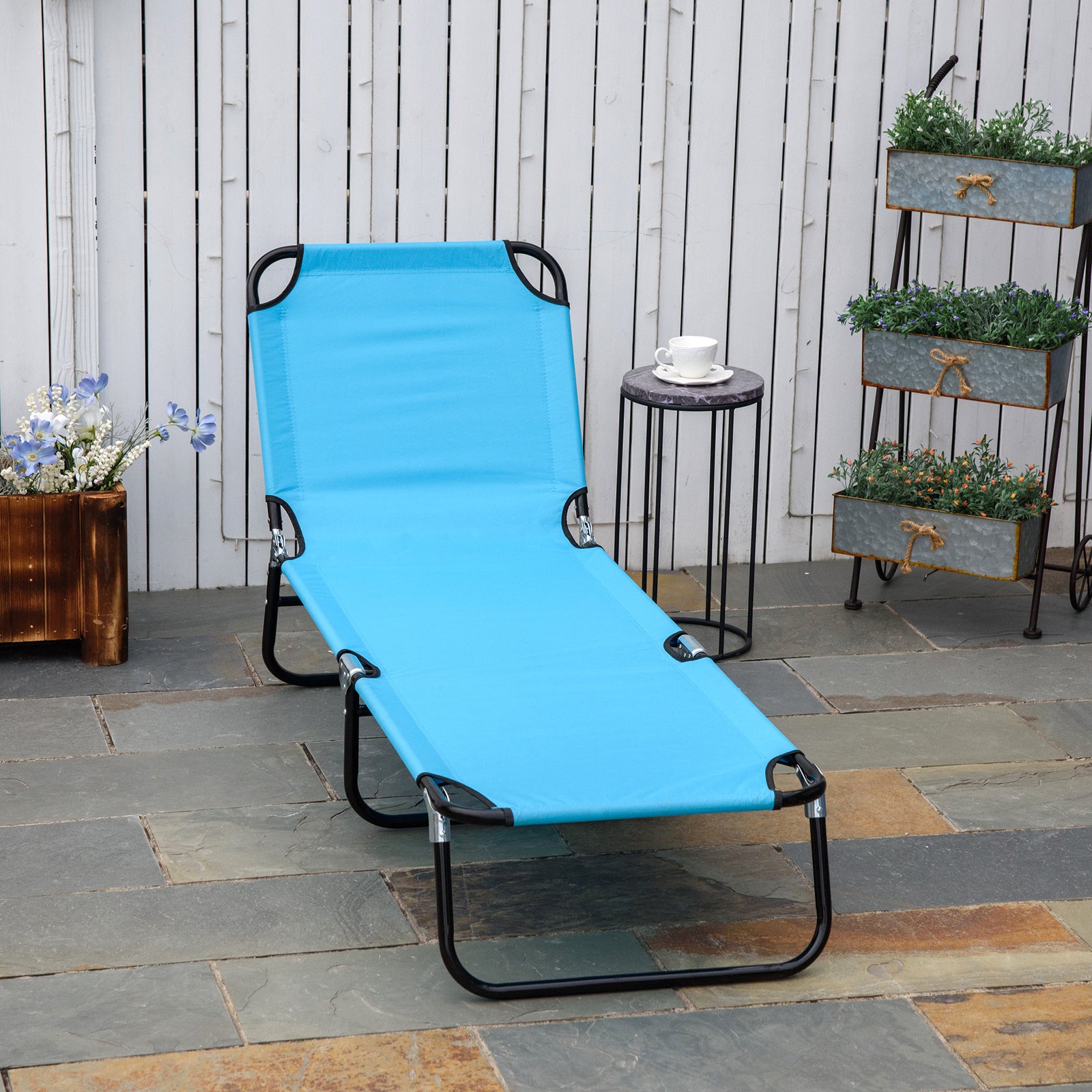 Garden Sun Lounger, with Five-Position Back - Light Blue