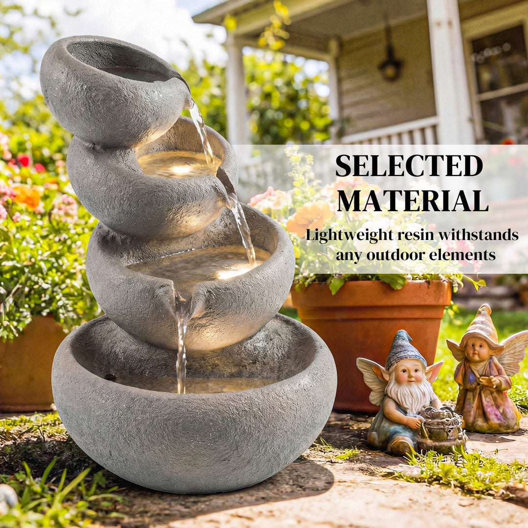 4-Tier Water Fountain Outdoor, Garden Water Feature with LED Lights an