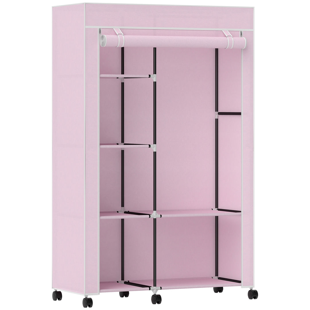 Fabric Wardrobe w/ Shelves Hanging Rail Foldable Wardrobe Pink
