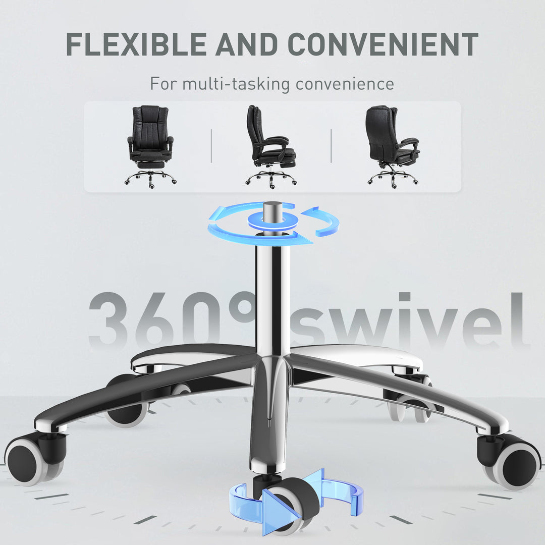 Home Office Chair Microfibre Desk Chair with Reclining Function Armrests Swivel Wheels Footrest Black