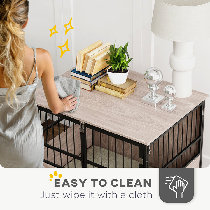 80cm Furniture Style Dog Crate Dog Cage End Table Indoor with 3 Doors Soft Washable Cushion, for Medium Sized Dogs