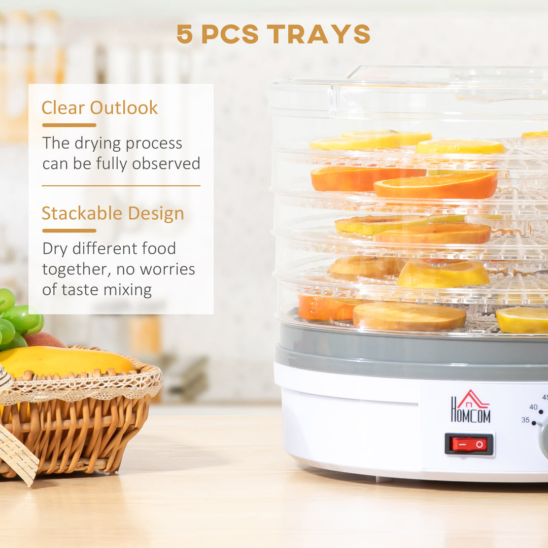 5 Tier Food Dehydrator, 245W Food Dryer Machine with Adjustable Temperature Control for Drying Fruit, Meat, Vegetable, Jerky and Pet Treat, White