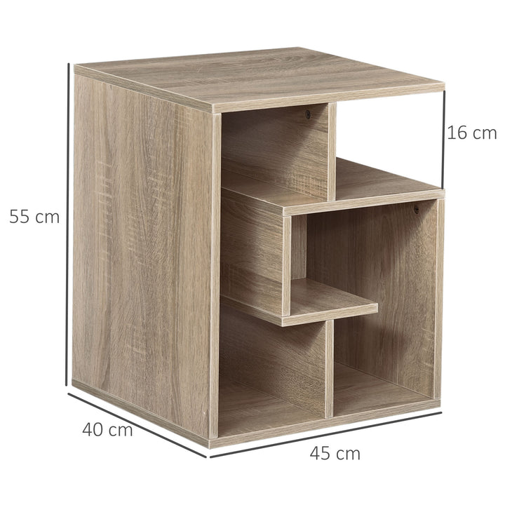 Side Table, 3 Tier End Table with Open Storage Shelves for Living Room, Bedroom, Oak