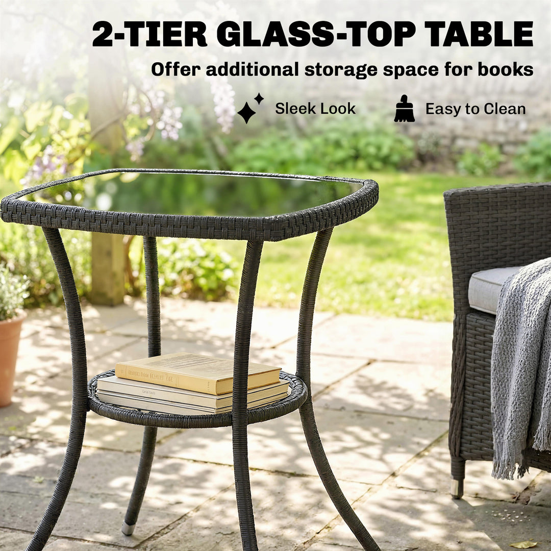 3 Piece Rattan Bistro Set, PE Wicker Garden Furniture Conversation Set