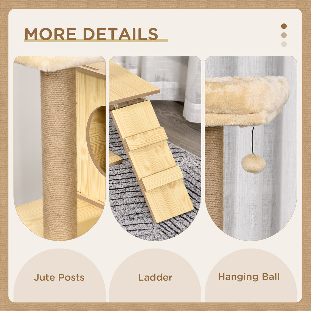 130cm Cat Tree for Indoor Cats, Multi-Level Plush Cat Tower, with Five Scratching Posts, Two Perches, Cat House, Hammock