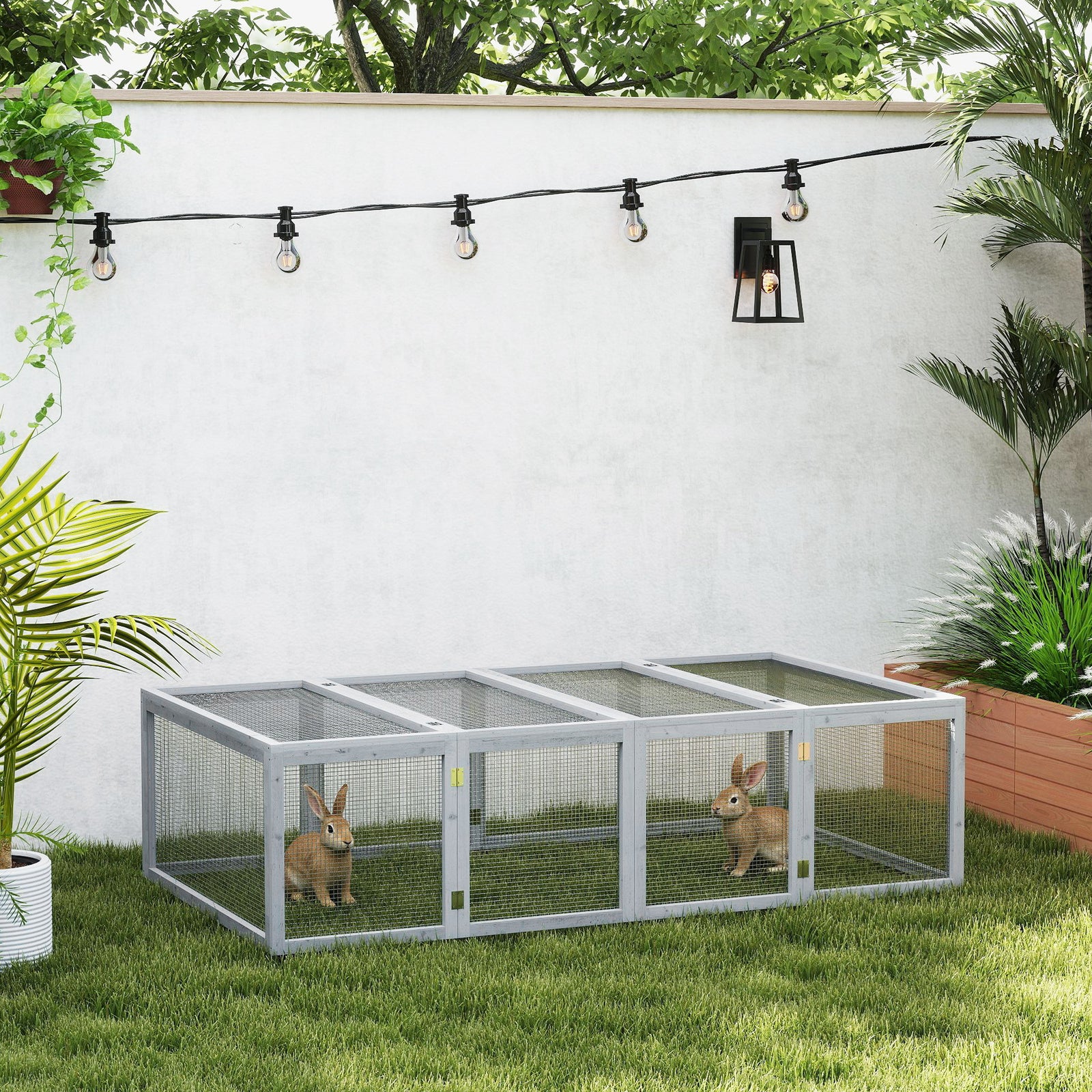 Wooden Rabbit Hutch Cage 6ft with Wire Mesh, Openable Roof, Play Space