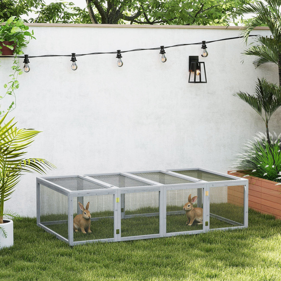 Wooden Rabbit Hutch Cage 6ft with Wire Mesh, Openable Roof, Play Space for Outdoor, Grey