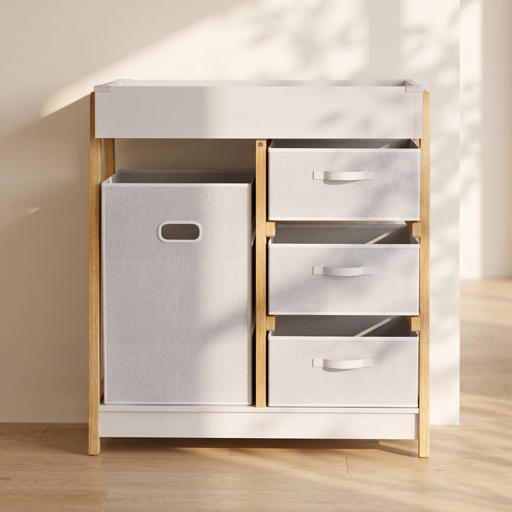 Baby Changing Table, Baby Changing Unit with 3 Drawers, Large Basket a
