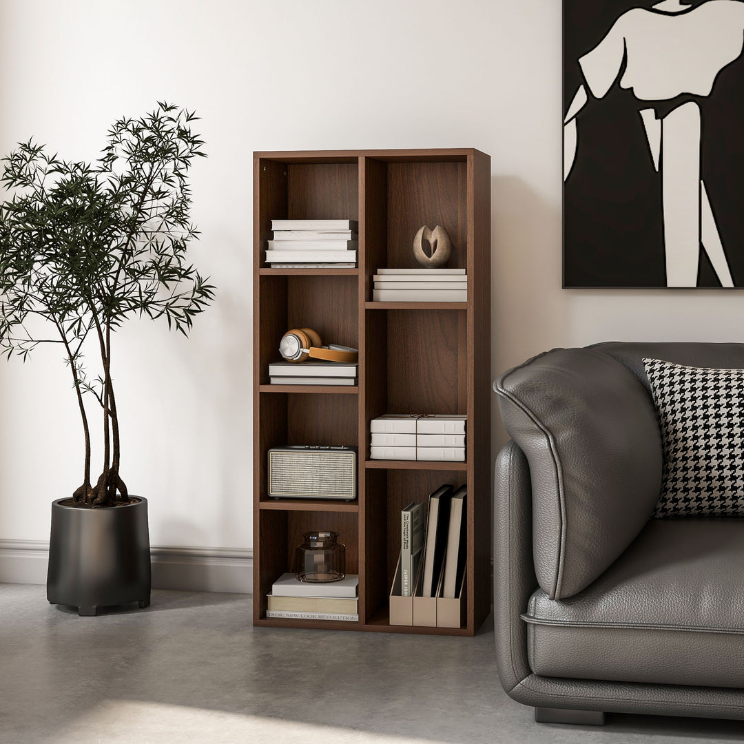 HOMCOM Seven-Cube Bookcase - Walnut Wood Effect