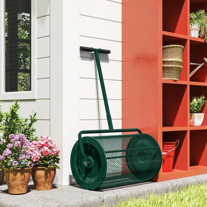 Compost Spreader, 24" Peat Moss Spreader with Height Adjustable T Shap