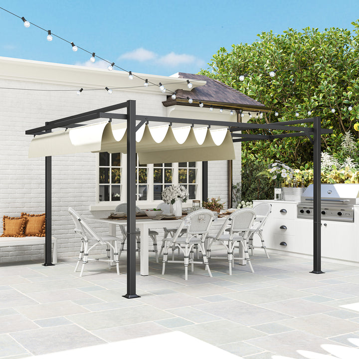 3 x 4m Aluminium Pergola, with Retractable Roof - Grey/Khaki
