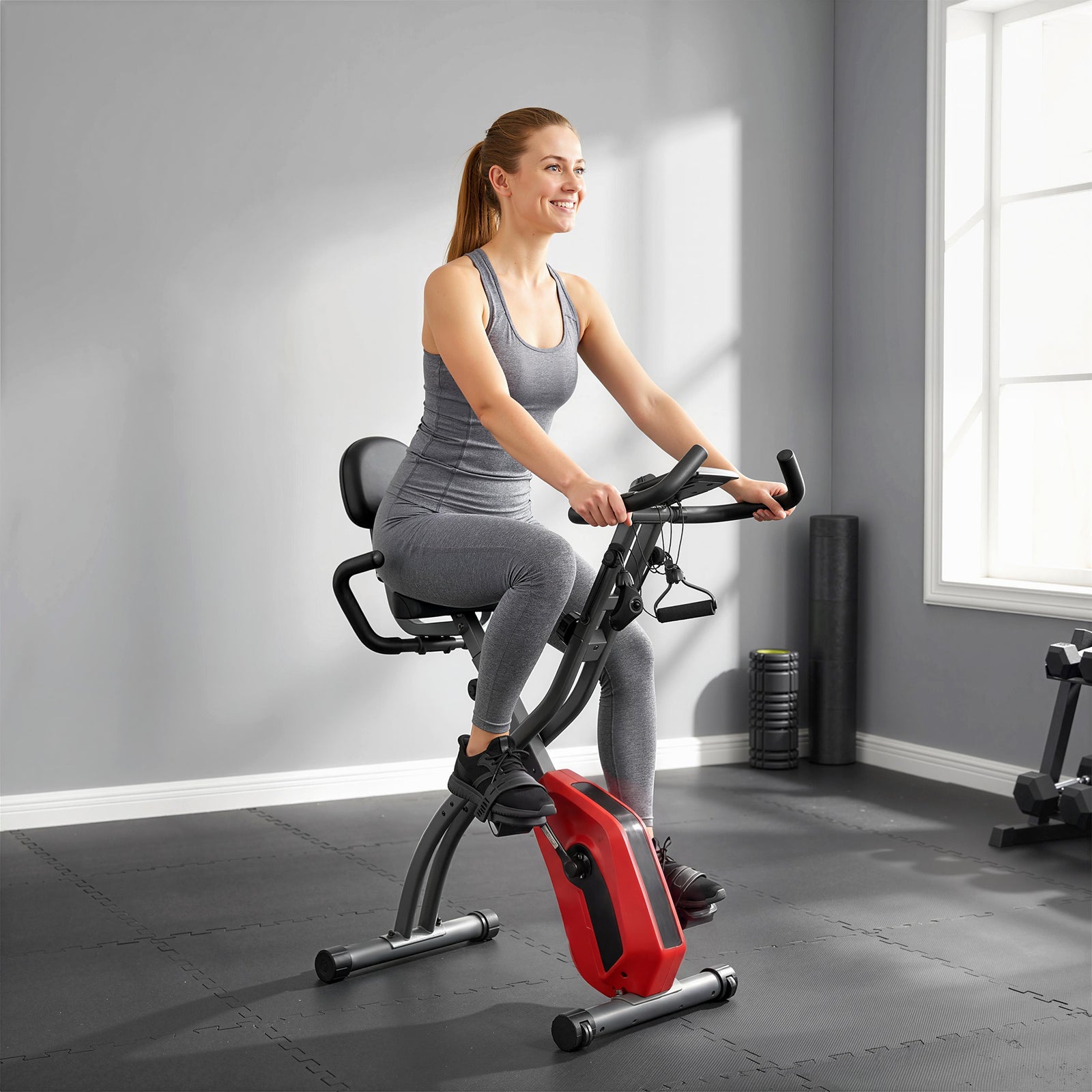 4-In-1 Folding Exercise Bike with Resistance Bands, Bluetooth App, 8-L