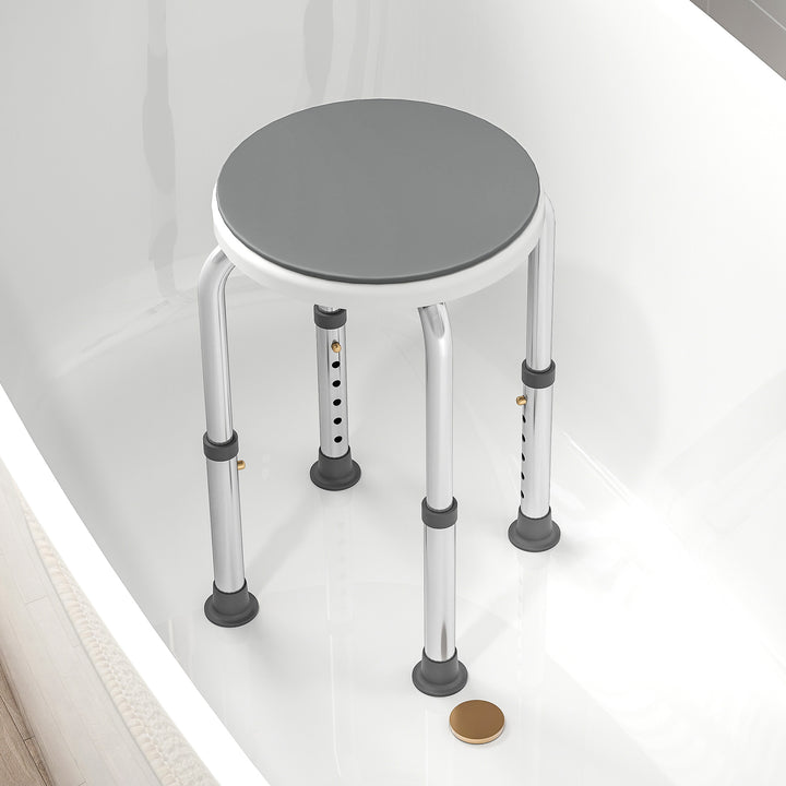 HOMCOM 360° Swivel Shower Chair, Height Adjustable Aluminium Shower Stool with Non-Slip Feet for Disabled, Elderly, Grey