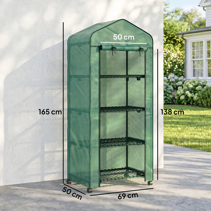 4 Tier Mini Portable Greenhouse Compact Plant Grow Shed Metal Frame PE