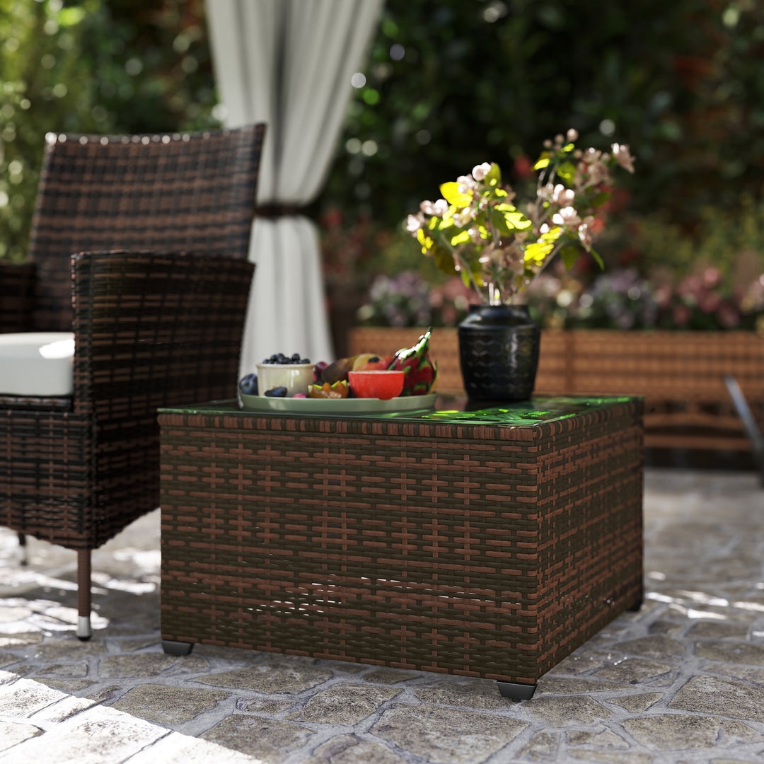 62 x 62cm Glass-Top Rattan Side Table - Brown