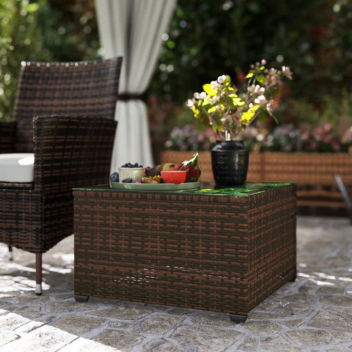 62 x 62cm Glass-Top Rattan Side Table - Brown