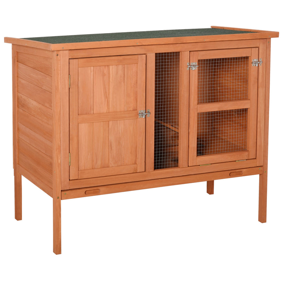 Wooden Guinea Pigs Hutches Elevated Pet Bunny House with Slide-Out Tray Openable Roof