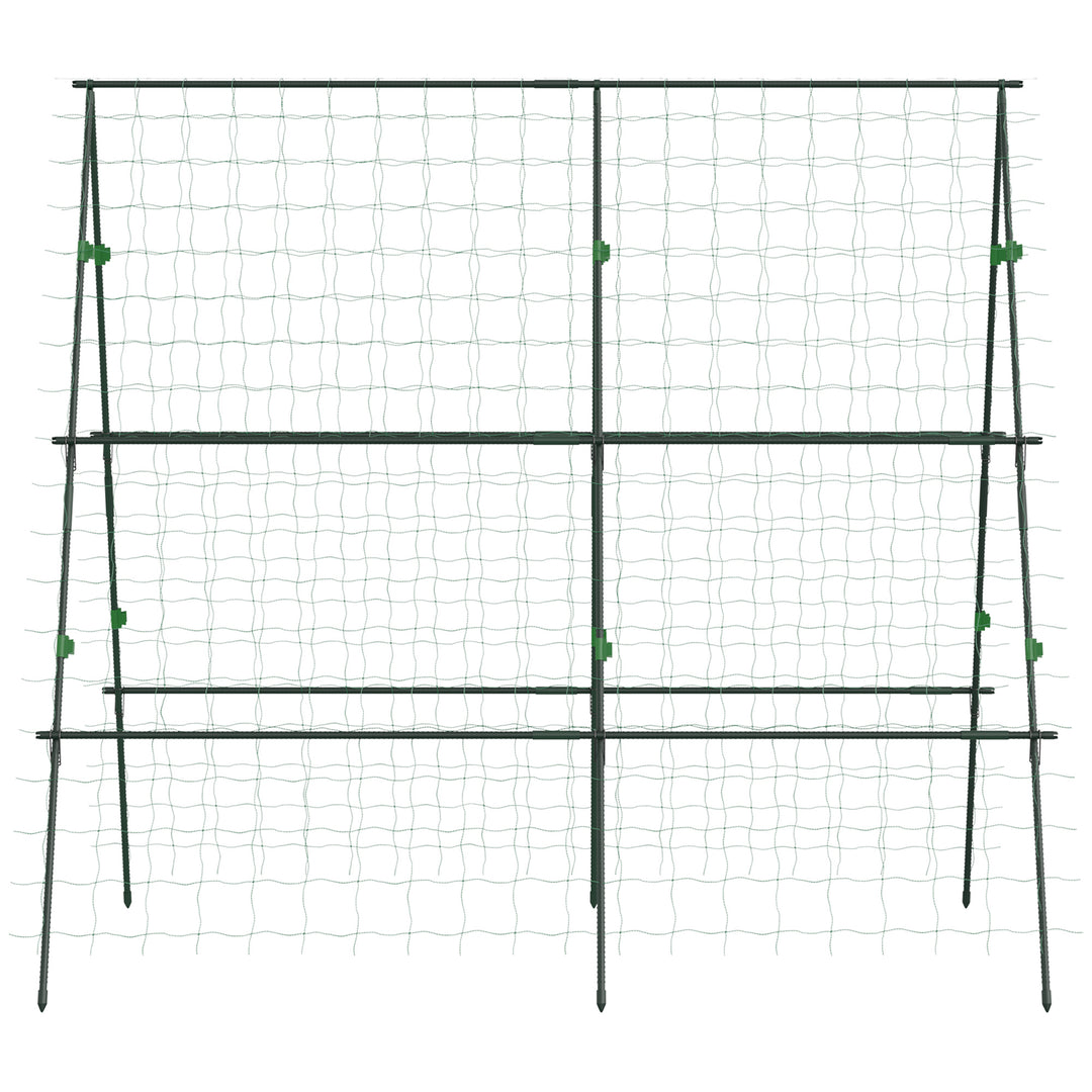 Garden Cucumber Trellis for Climbing Plants, A-Frame Trellis Plant Support with Climbing Net, DIY Adjustable Cucumber Support Frame for Raised Bed, Vegetables, Flowers, Fruit, Green