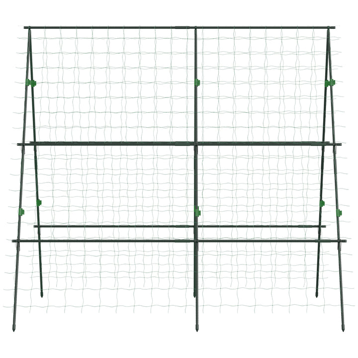 Garden Cucumber Trellis for Climbing Plants, A-Frame Trellis Plant Support with Climbing Net, DIY Adjustable Cucumber Support Frame for Raised Bed, Vegetables, Flowers, Fruit, Green