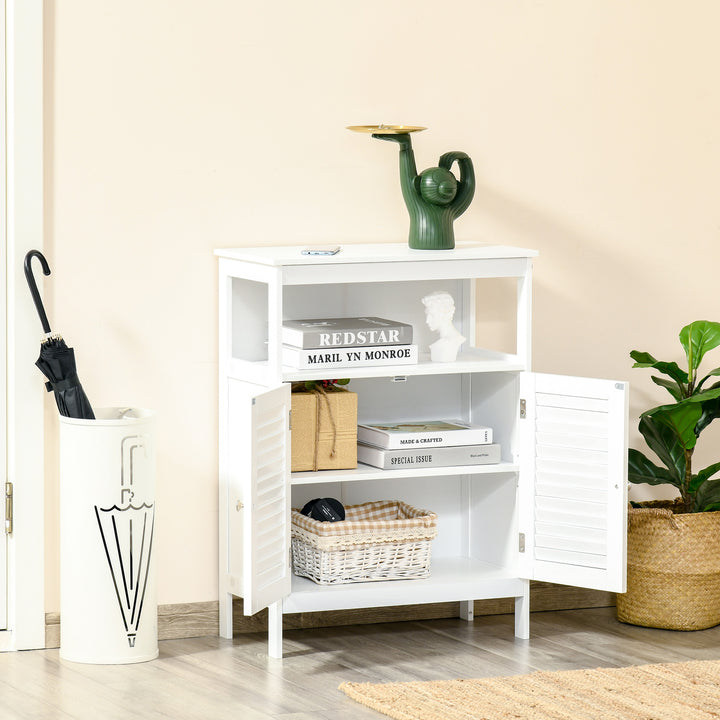 Bathroom Storage Unit Cabinet with Open Storage Shelf, Freestanding Floor Cabinet Organizer with 2 Doors for Living Room Kitchen Entryway, White
