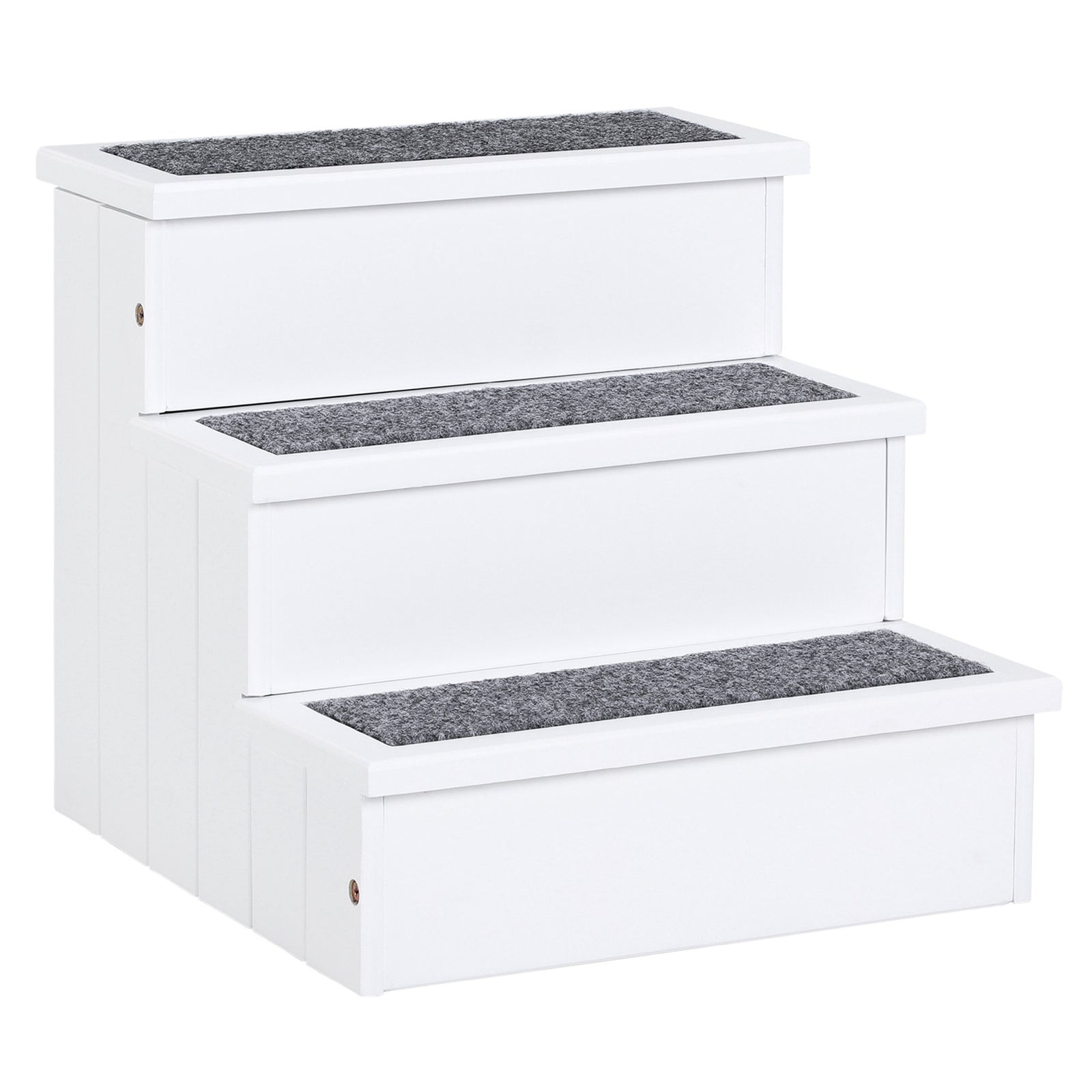 3 Step Wooden Dog Steps Pet Stairs for Dogs, Cat Ladder for Bed Couch with Storage White