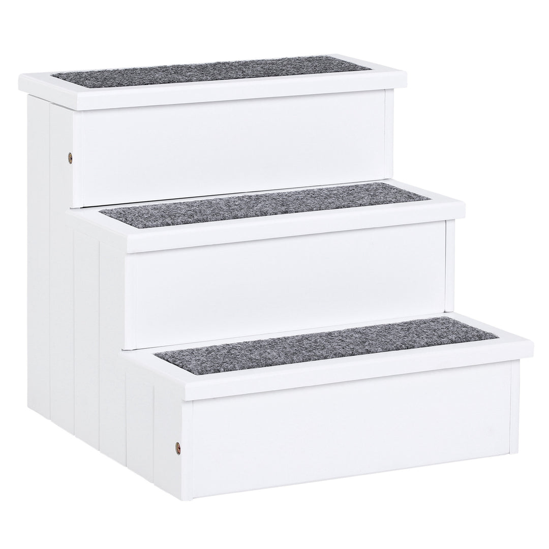 MCL 3 Step Wooden Dog Steps Pet Stairs for Dogs, Cat Ladder for Bed Couch with Storage White