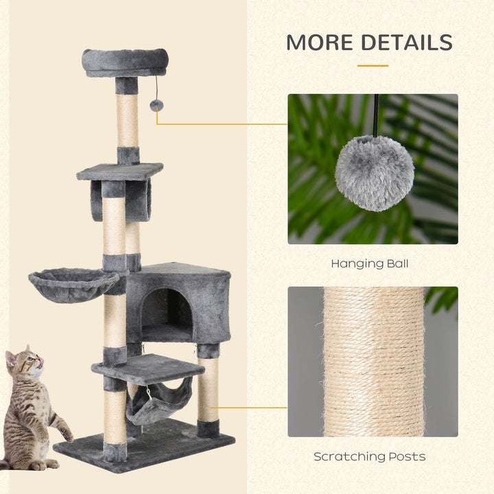 PawHut Cat Tree Condo Tower, Multi-level Activity Stand for Kittens, 150CM Height with Toys & Scratching Posts | Aosom UK