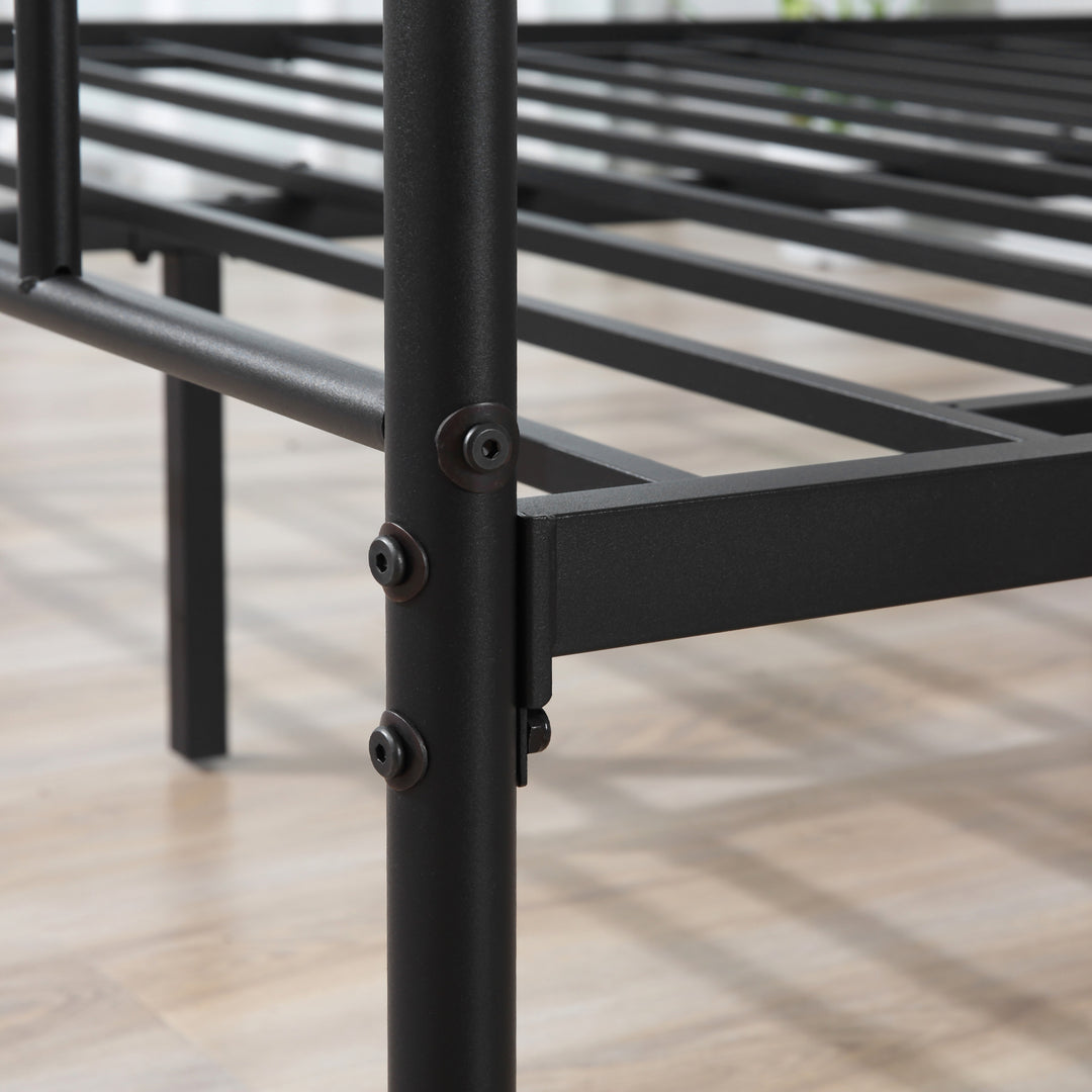 Double Metal Bed Frame Solid Bedstead Base with Headboard and Footboard, Metal Slat Support and Underbed Storage Space, Bedroom Furniture, Black